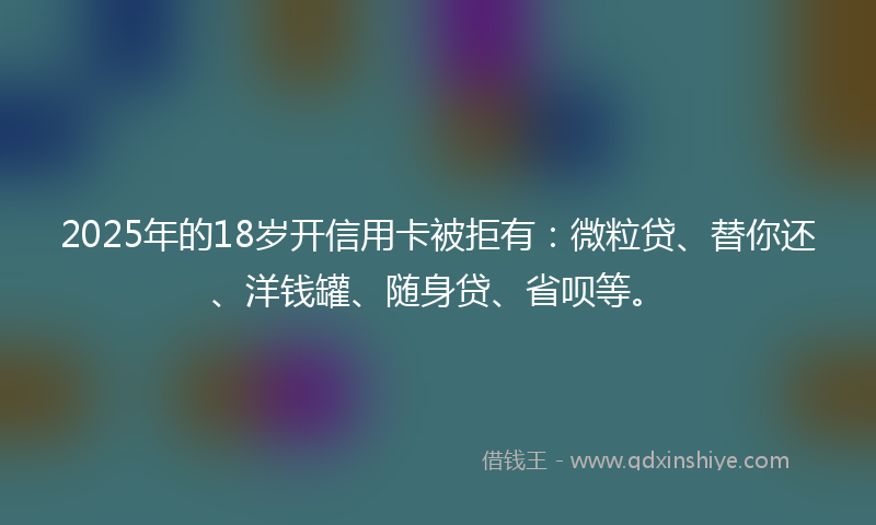 2025年的18岁开信用卡被拒有：微粒贷、替你还、洋钱罐、随身贷、省呗等。