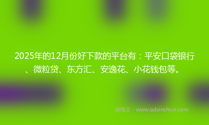 2025年的12月份好下款的平台有：平安口袋银行、微粒贷、东方汇、安逸花、小花钱包等。