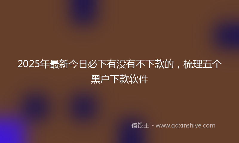 2025年最新今日必下有没有不下款的，梳理五个黑户下款软件