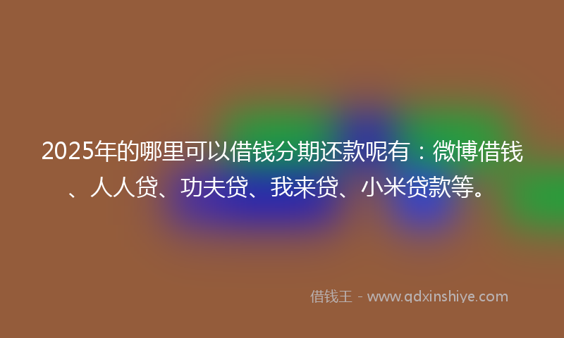 2025年的哪里可以借钱分期还款呢有：微博借钱、人人贷、功夫贷、我来贷、小米贷款等。