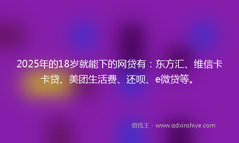 2025年的18岁就能下的网贷有：东方汇、维信卡卡贷、美团生活费、还呗、e微贷等。