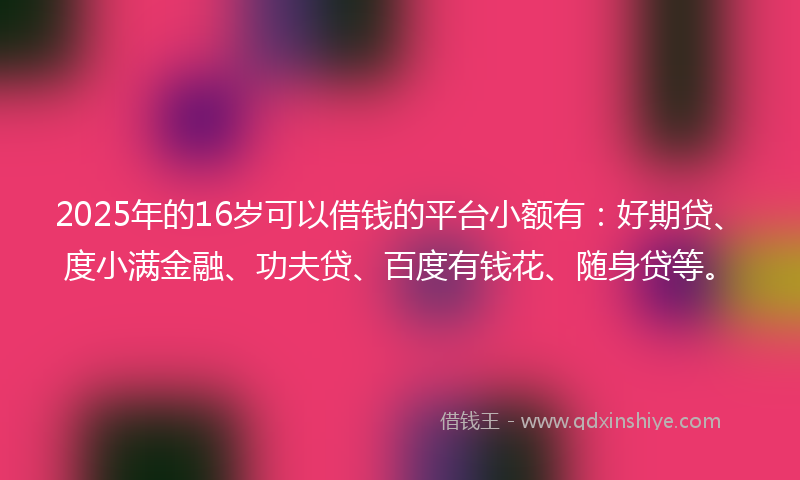 2025年的16岁可以借钱的平台小额有：好期贷、度小满金融、功夫贷、百度有钱花、随身贷等。