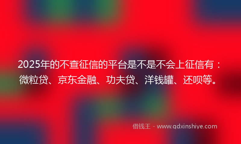 2025年的不查征信的平台是不是不会上征信有：微粒贷、京东金融、功夫贷、洋钱罐、还呗等。