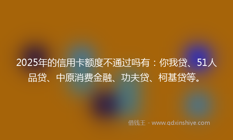 2025年的信用卡额度不通过吗有：你我贷、51人品贷、中原消费金融、功夫贷、柯基贷等。