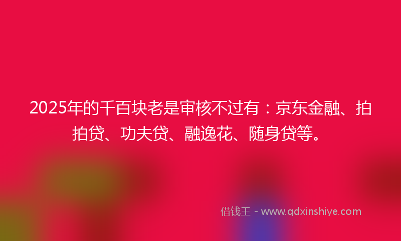 2025年的千百块老是审核不过有：京东金融、拍拍贷、功夫贷、融逸花、随身贷等。