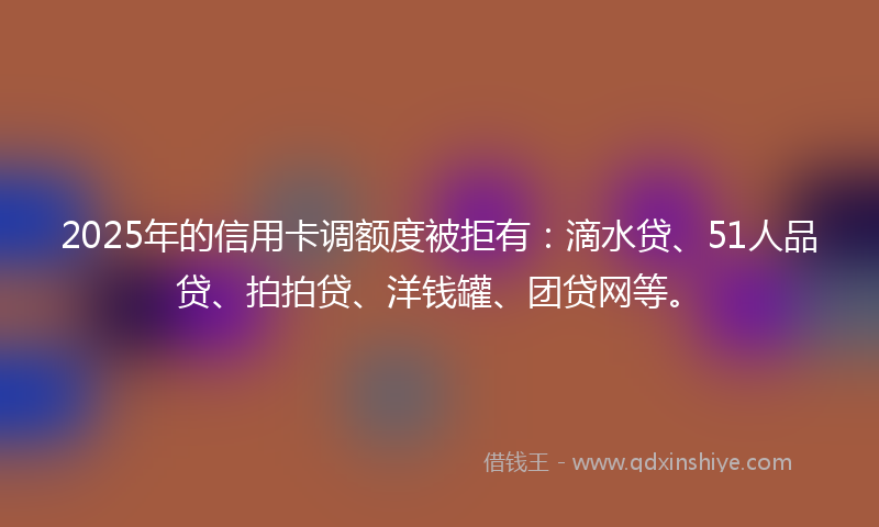2025年的信用卡调额度被拒有：滴水贷、51人品贷、拍拍贷、洋钱罐、团贷网等。