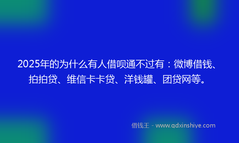 2025年的为什么有人借呗通不过有：微博借钱、拍拍贷、维信卡卡贷、洋钱罐、团贷网等。