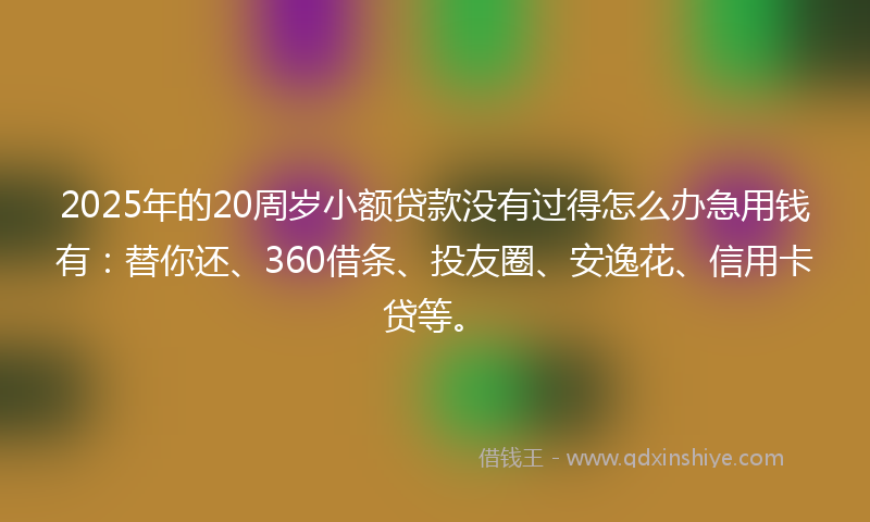 2025年的20周岁小额贷款没有过得怎么办急用钱有：替你还、360借条、投友圈、安逸花、信用卡贷等。