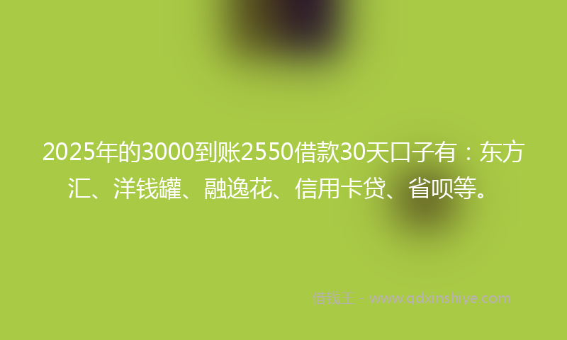 2025年的3000到账2550借款30天口子有：东方汇、洋钱罐、融逸花、信用卡贷、省呗等。