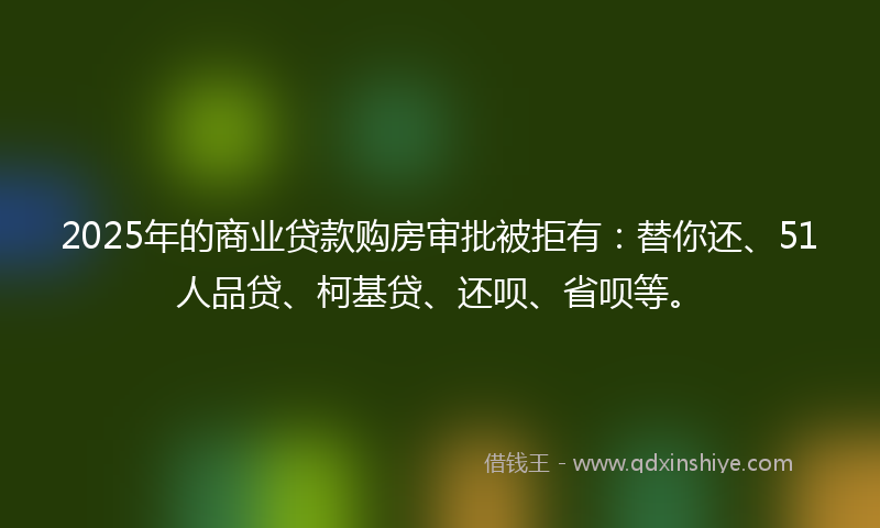 2025年的商业贷款购房审批被拒有：替你还、51人品贷、柯基贷、还呗、省呗等。