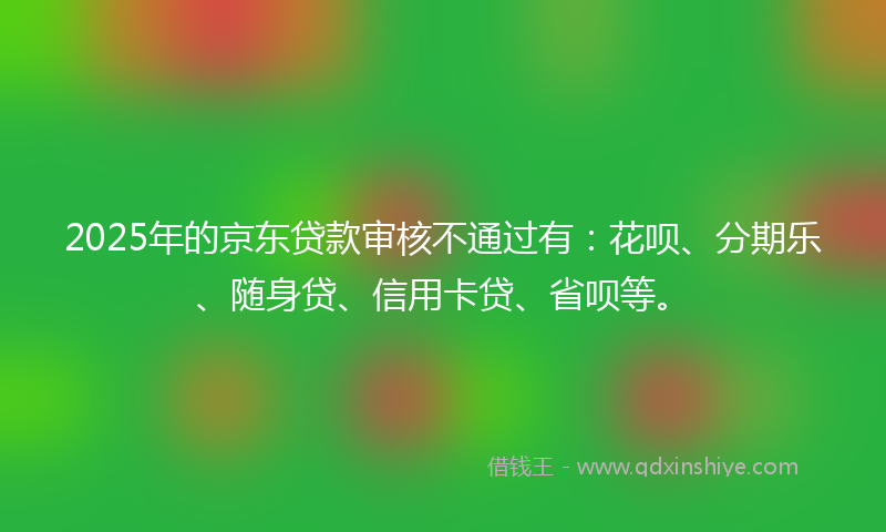 2025年的京东贷款审核不通过有：花呗、分期乐、随身贷、信用卡贷、省呗等。