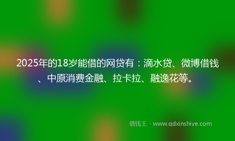 2025年的18岁能借的网贷有：滴水贷、微博借钱、中原消费金融、拉卡拉、融逸花等。