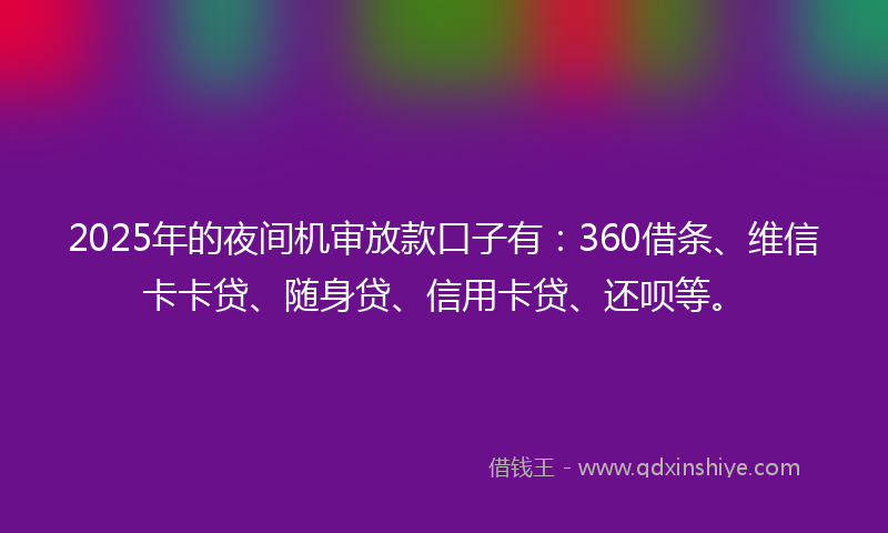 2025年的夜间机审放款口子有：360借条、维信卡卡贷、随身贷、信用卡贷、还呗等。