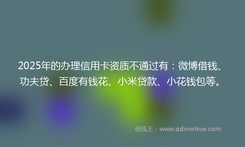 2025年的办理信用卡资质不通过有：微博借钱、功夫贷、百度有钱花、小米贷款、小花钱包等。
