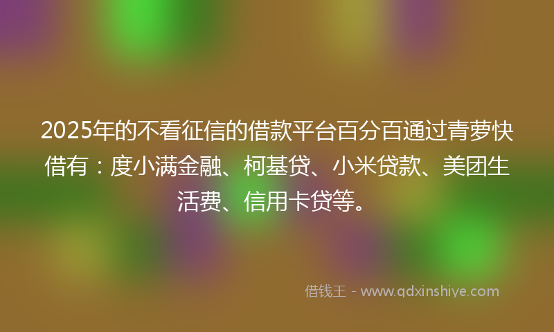 2025年的不看征信的借款平台百分百通过青萝快借有：度小满金融、柯基贷、小米贷款、美团生活费、信用卡贷等。