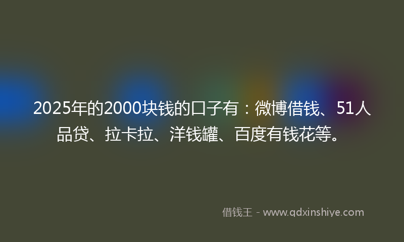 2025年的2000块钱的口子有：微博借钱、51人品贷、拉卡拉、洋钱罐、百度有钱花等。