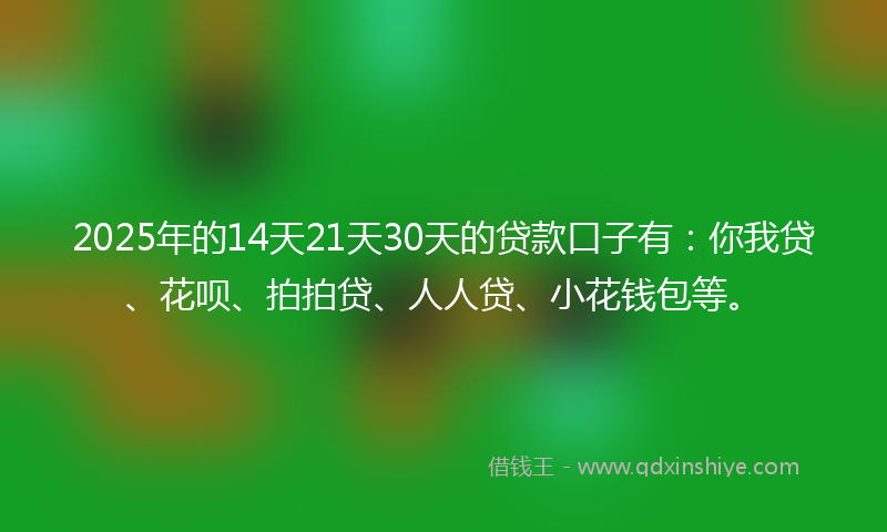 2025年的14天21天30天的贷款口子有：你我贷、花呗、拍拍贷、人人贷、小花钱包等。