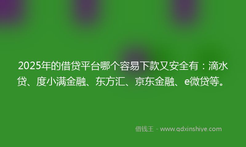 2025年的借贷平台哪个容易下款又安全有：滴水贷、度小满金融、东方汇、京东金融、e微贷等。