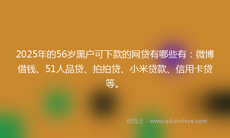 2025年的56岁黑户可下款的网贷有哪些有：微博借钱、51人品贷、拍拍贷、小米贷款、信用卡贷等。