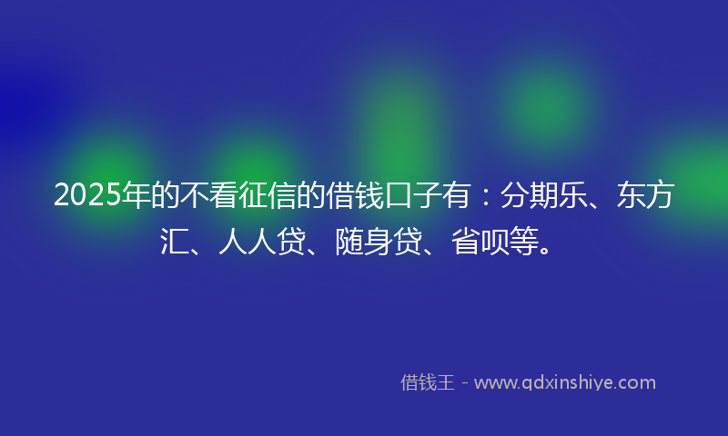 2025年的不看征信的借钱口子有：分期乐、东方汇、人人贷、随身贷、省呗等。