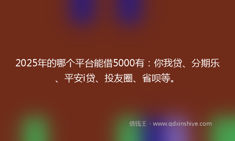 2025年的哪个平台能借5000有：你我贷、分期乐、平安i贷、投友圈、省呗等。
