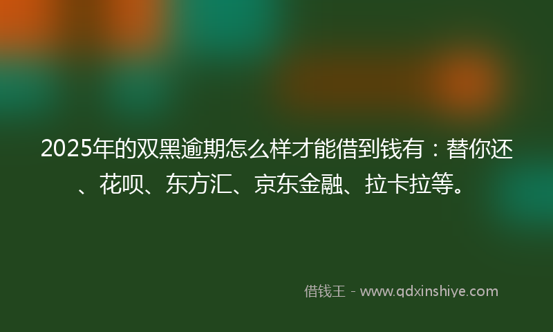 2025年的双黑逾期怎么样才能借到钱有：替你还、花呗、东方汇、京东金融、拉卡拉等。