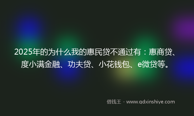 2025年的为什么我的惠民贷不通过有：惠商贷、度小满金融、功夫贷、小花钱包、e微贷等。