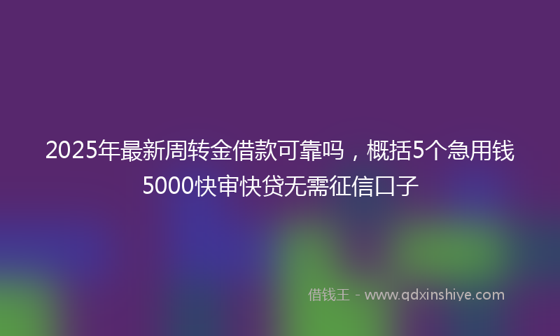 2025年最新周转金借款可靠吗，概括5个急用钱5000快审快贷无需征信口子
