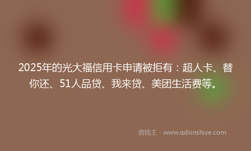 2025年的光大福信用卡申请被拒有：超人卡、替你还、51人品贷、我来贷、美团生活费等。