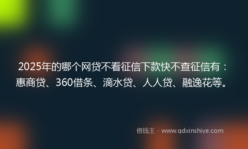 2025年的哪个网贷不看征信下款快不查征信有：惠商贷、360借条、滴水贷、人人贷、融逸花等。