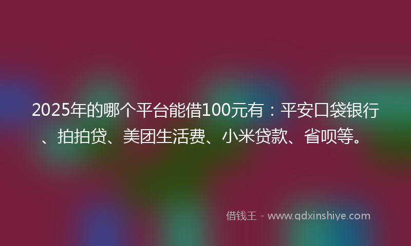 2025年的哪个平台能借100元有：平安口袋银行、拍拍贷、美团生活费、小米贷款、省呗等。