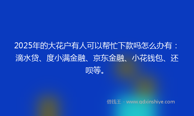 2025年的大花户有人可以帮忙下款吗怎么办有：滴水贷、度小满金融、京东金融、小花钱包、还呗等。