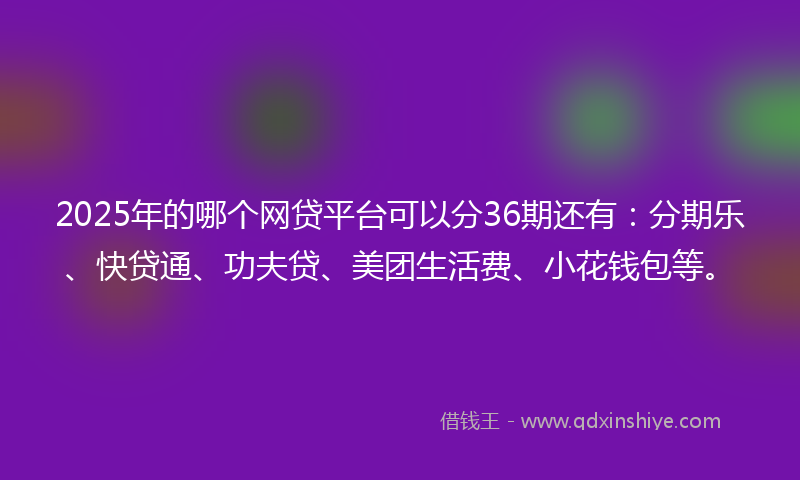 2025年的哪个网贷平台可以分36期还有：分期乐、快贷通、功夫贷、美团生活费、小花钱包等。