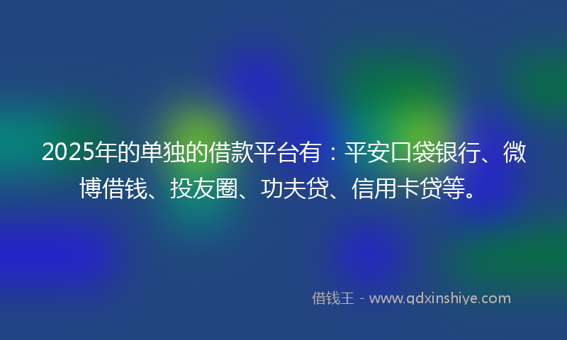 2025年的单独的借款平台有：平安口袋银行、微博借钱、投友圈、功夫贷、信用卡贷等。
