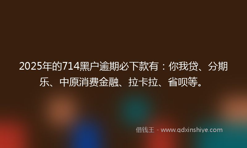 2025年的714黑户逾期必下款有：你我贷、分期乐、中原消费金融、拉卡拉、省呗等。