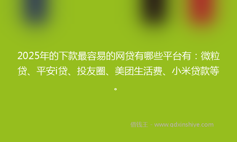 2025年的下款最容易的网贷有哪些平台有：微粒贷、平安i贷、投友圈、美团生活费、小米贷款等。