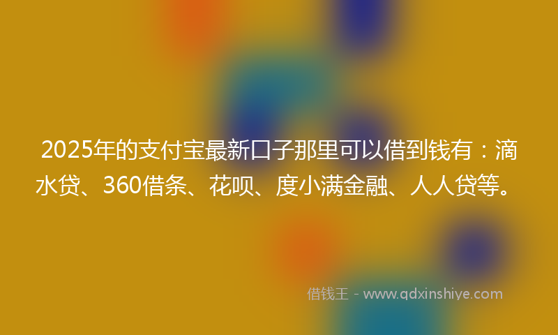 2025年的支付宝最新口子那里可以借到钱有：滴水贷、360借条、花呗、度小满金融、人人贷等。