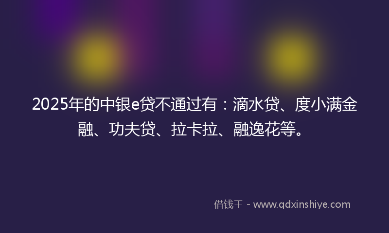 2025年的中银e贷不通过有：滴水贷、度小满金融、功夫贷、拉卡拉、融逸花等。