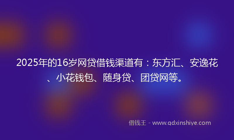 2025年的16岁网贷借钱渠道有：东方汇、安逸花、小花钱包、随身贷、团贷网等。