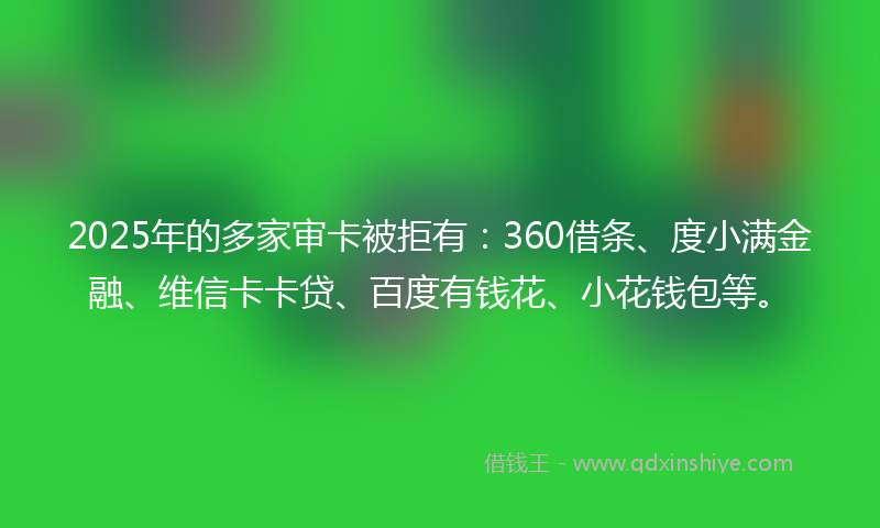 2025年的多家审卡被拒有：360借条、度小满金融、维信卡卡贷、百度有钱花、小花钱包等。