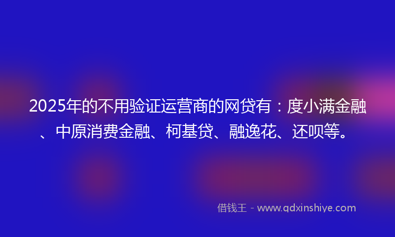 2025年的不用验证运营商的网贷有：度小满金融、中原消费金融、柯基贷、融逸花、还呗等。