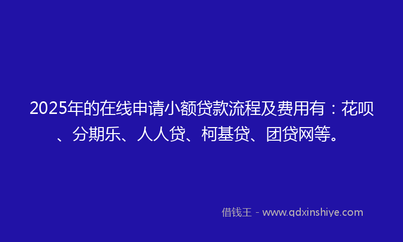 2025年的在线申请小额贷款流程及费用有：花呗、分期乐、人人贷、柯基贷、团贷网等。