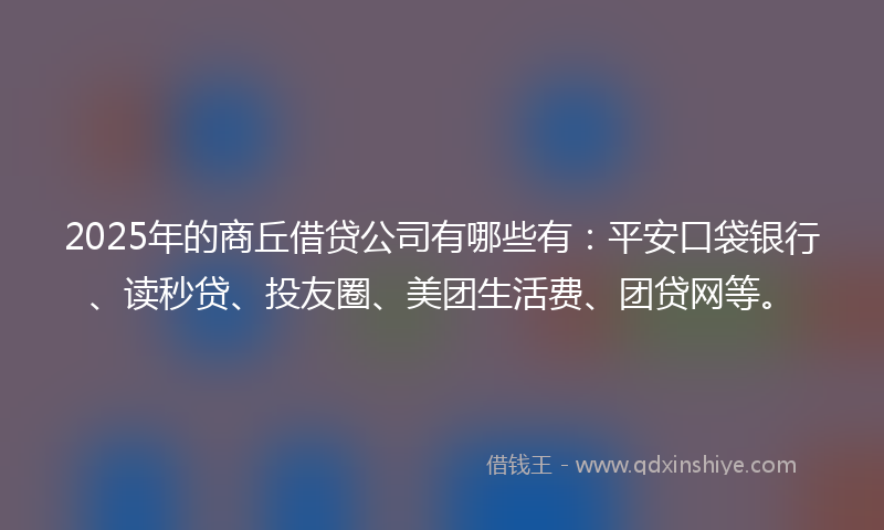 2025年的商丘借贷公司有哪些有：平安口袋银行、读秒贷、投友圈、美团生活费、团贷网等。
