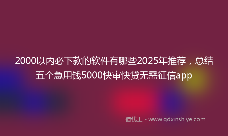 2000以内必下款的软件有哪些2025年推荐，总结五个急用钱5000快审快贷无需征信app