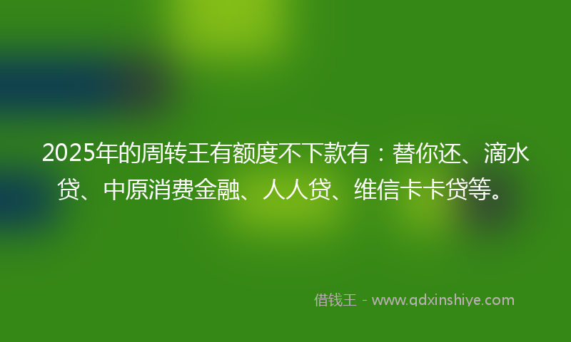 2025年的周转王有额度不下款有：替你还、滴水贷、中原消费金融、人人贷、维信卡卡贷等。