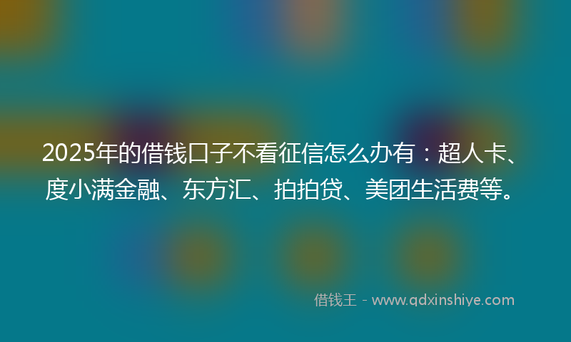 2025年的借钱口子不看征信怎么办有：超人卡、度小满金融、东方汇、拍拍贷、美团生活费等。
