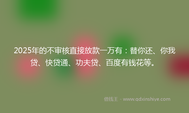 2025年的不审核直接放款一万有：替你还、你我贷、快贷通、功夫贷、百度有钱花等。