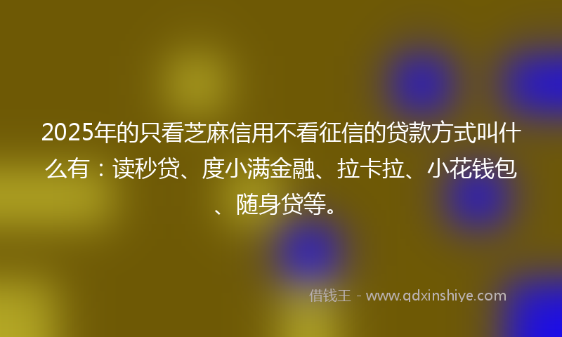 2025年的只看芝麻信用不看征信的贷款方式叫什么有：读秒贷、度小满金融、拉卡拉、小花钱包、随身贷等。