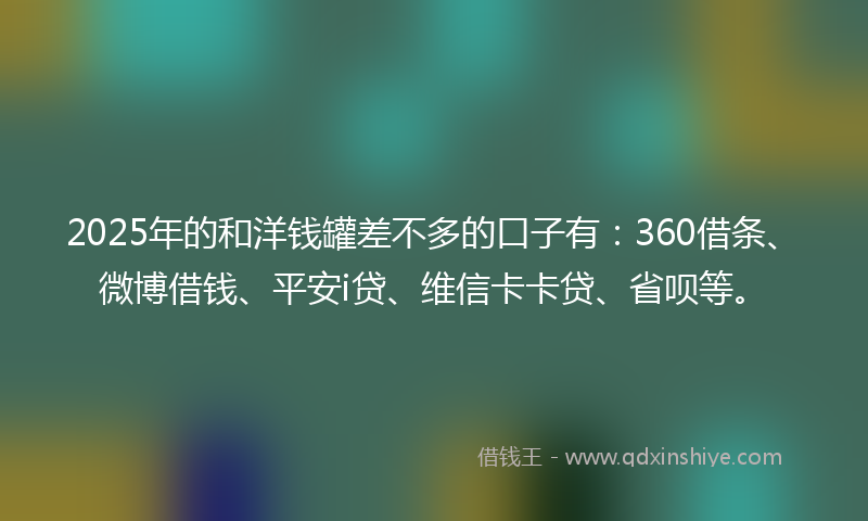 2025年的和洋钱罐差不多的口子有：360借条、微博借钱、平安i贷、维信卡卡贷、省呗等。