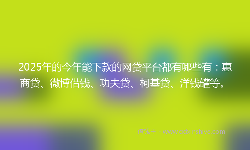2025年的今年能下款的网贷平台都有哪些有：惠商贷、微博借钱、功夫贷、柯基贷、洋钱罐等。